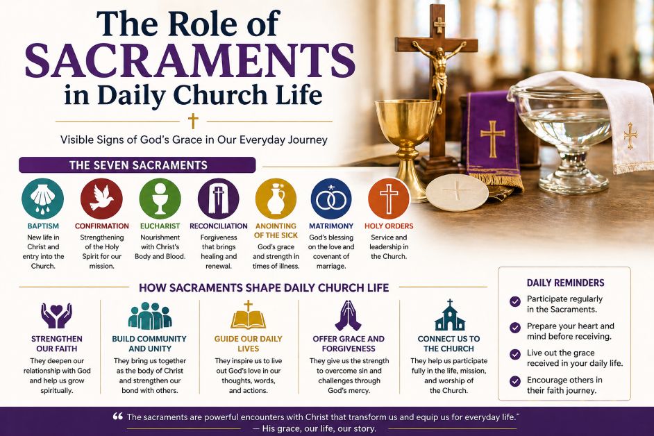 church sacraments guide showing role of sacraments in daily church life including spiritual discipline, worship participation, and Christian growth practices